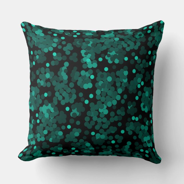 Coussin Motif à pois vert turquoise sur noir (Recto)