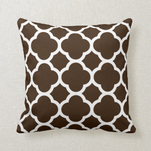 Coussin Motif à quatre feuilles brun chocolat et blanc