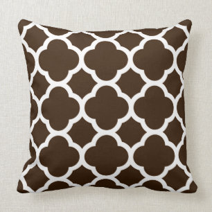 Coussin Motif à quatre feuilles brun chocolat et blanc