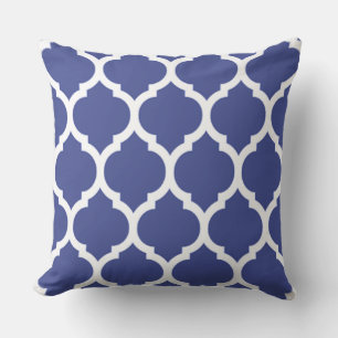 Coussin Motif à quatre feuilles en treillis marocain bleu