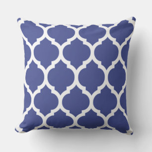 Coussin Motif à quatre feuilles en treillis marocain bleu