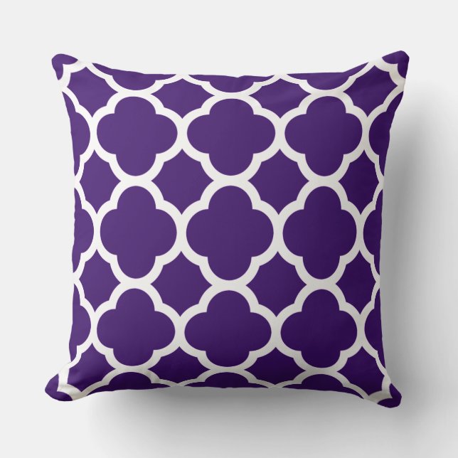 Coussin Motif à quatre feuilles gras violet et blanc (Recto)
