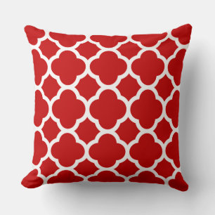 Coussin Motif à quatre feuilles rouge cerise vif et blanc