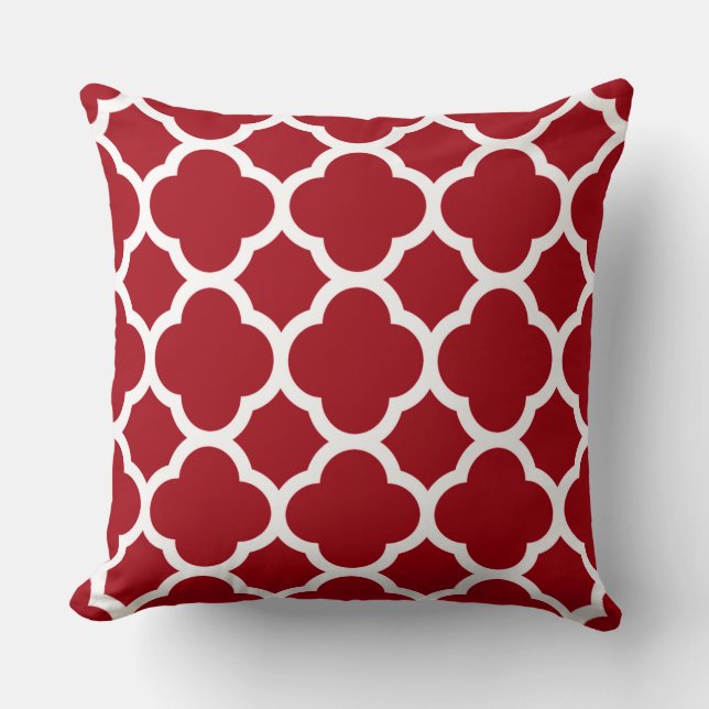 Coussin Motif à quatre feuilles rouge et blanc de canneber (Recto)
