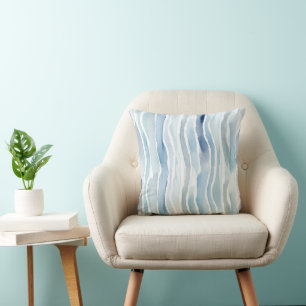 Coussin Motif à rayures bleues à l'aquarelle moderne