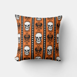 Coussin Motif à rayures de crâne baroque orange noir