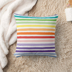 Coussin Motif à rayures de pinceau aquarelle arc-en-ciel