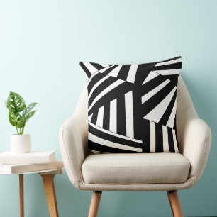 Coussin Motif à rayures diagonales noir et blanc