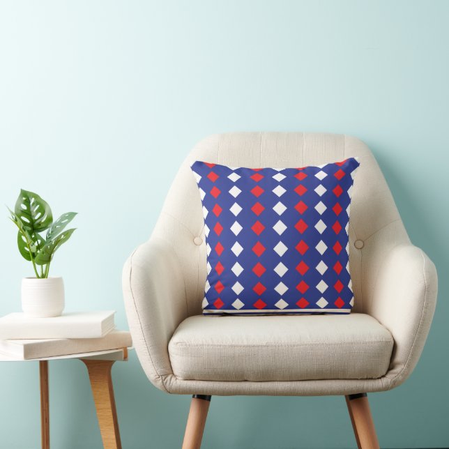 Coussin Motif à rayures diamant blanc rouge tendance (Chaise)