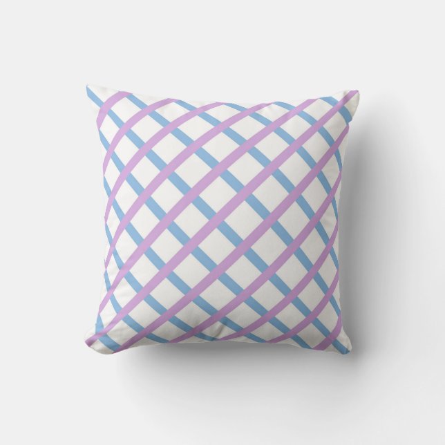 Coussin Motif à rayures diamantées à carreaux bleu violet (Recto)