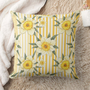 Coussin Motif à rayures florales de jonquilles jaunes enso