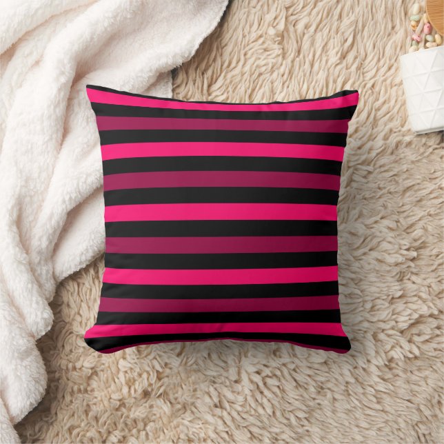 Coussin Motif à rayures noir rose magenta (Couverture)