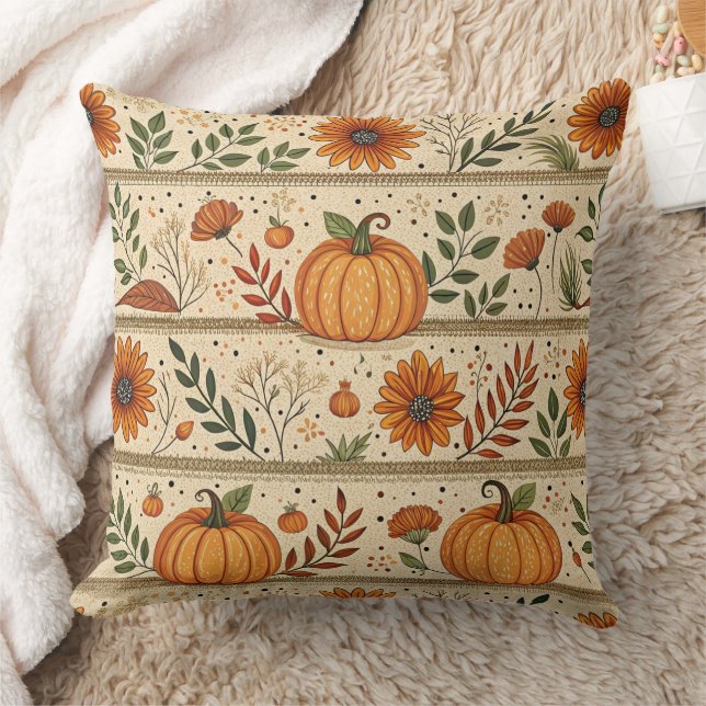Coussin Motif à rayures orange et chrysanthème de citrouil (Couverture)
