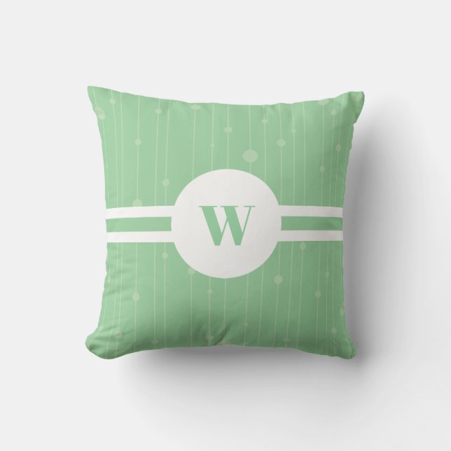 Coussin Motif à rayures vert menthe cadre rond monogramme (Recto)