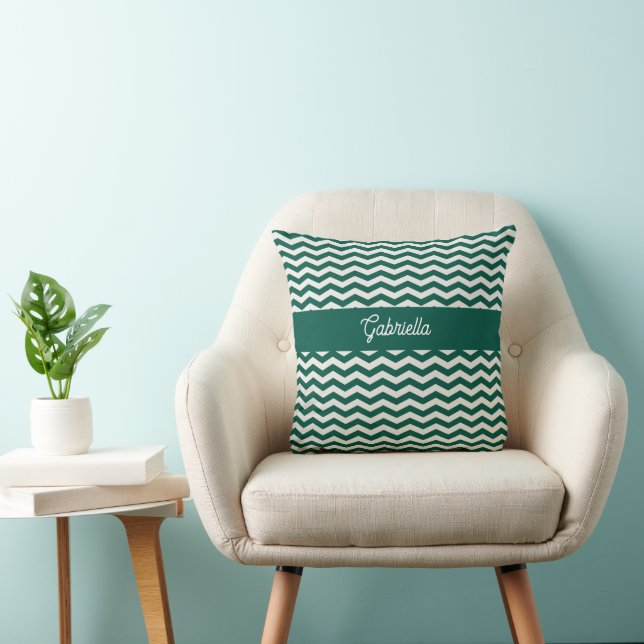 Coussin Motif à rayures zig zag Chevron vert sarcelle (Chaise)