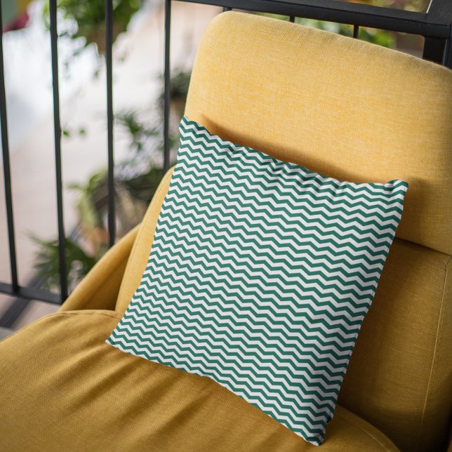 Coussin Motif à rayures zig zag Chevron vert sarcelle (Créateur téléchargé)