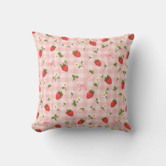 Coussin Motif à ruban en daisy fraise gingham rose
