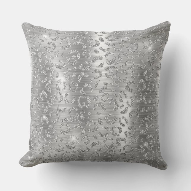 Coussin Motif à taches de léopard sauvage pailleté argent  (Recto)