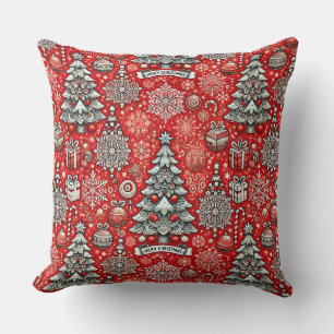 Coussin Motif à thème de Noël avec des arbres, des flocons