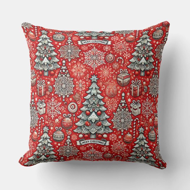 Coussin Motif à thème de Noël avec des arbres, des flocons (Recto)