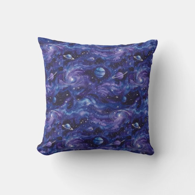 Coussin Motif à thème spatial avec étoiles et planètes (Recto)