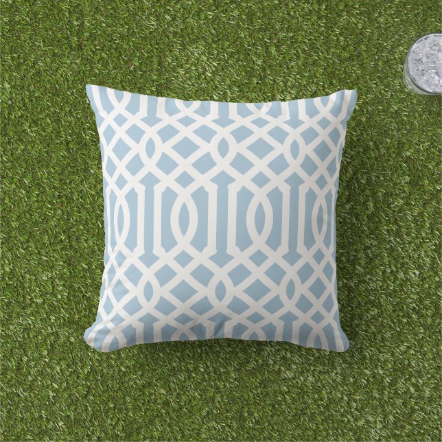 Coussin Motif à treillis bleu ciel et blanc (Herbe)