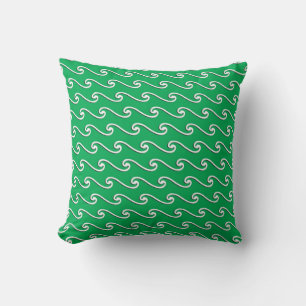 Coussin Motif à vague chinois - blanc sur vert jade