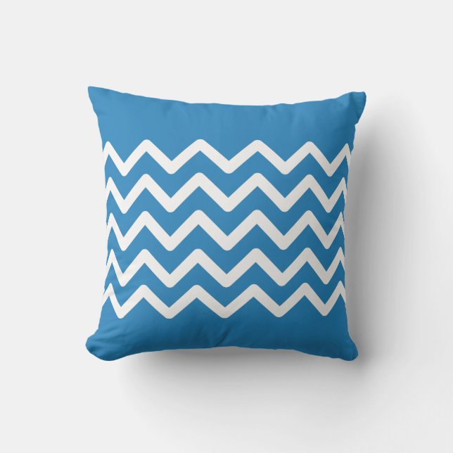 Coussin Motif à zigzag bleu pastel royal et blanc (Recto)