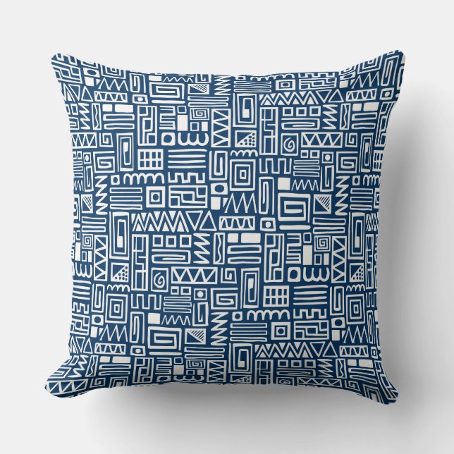 Coussin Motif Abstrait 110122 - Blanc sur Indigo Blue (Recto)
