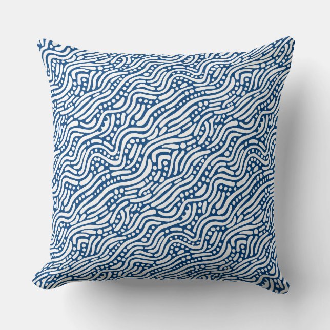 Coussin Motif Abstrait 110523 - Blanc sur Shibori Blue (Recto)