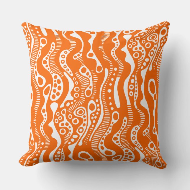 Coussin Motif Abstrait 130621 - Orange et Blanc (Recto)