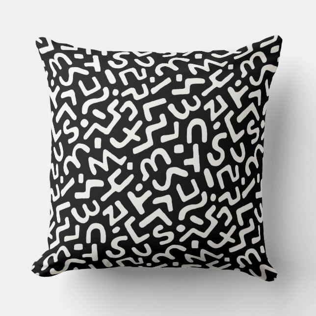 Coussin Motif Abstrait 170822 - Blanc sur noir (Recto)