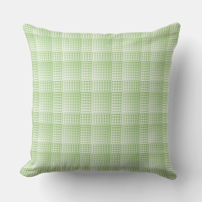 Coussin Motif abstrait à carreaux verts et blancs (Recto)
