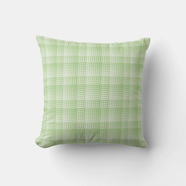 Coussin Motif abstrait à carreaux verts et blancs (Recto)