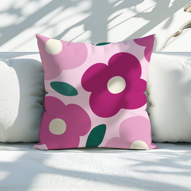 Coussin Motif Abstrait à fleurs Magenta Rose (magenta pink abstract flower throw pillow)