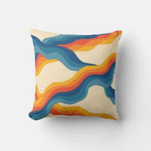 Coussin Motif abstrait à rayures ondulées orange et bleu d