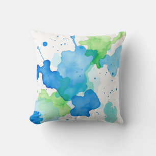 Coussin Motif Abstrait Aquarelle Bleu Vert