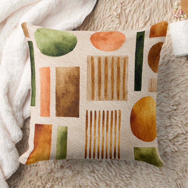 Coussin Motif Abstrait Aquarelle Terrienne - Boho Organiqu (Couverture)