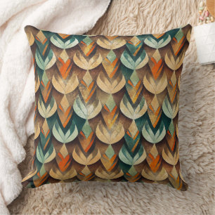 Coussin Motif Abstrait Art Déco Or Sarcelle de Luxe