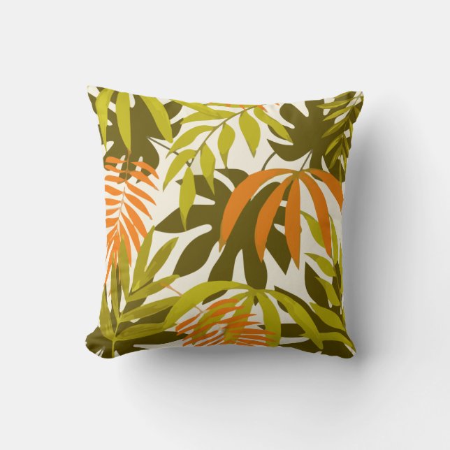 Coussin Motif Abstrait avec Feuilles tropicaux (Recto)