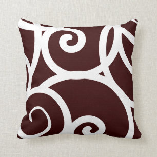 coussin motif abstrait blanc et marron