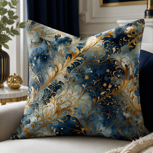 Coussin Motif Abstrait Bleu Et Doré