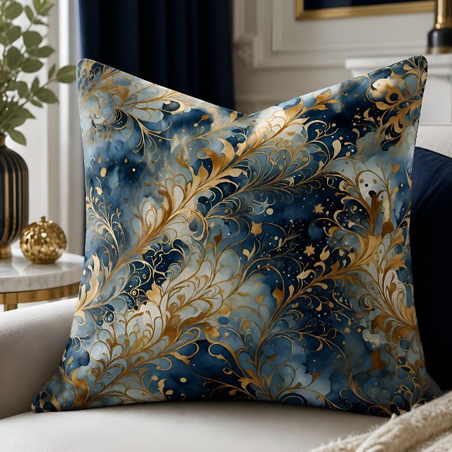 Coussin Motif Abstrait Bleu Et Doré (Créateur téléchargé)