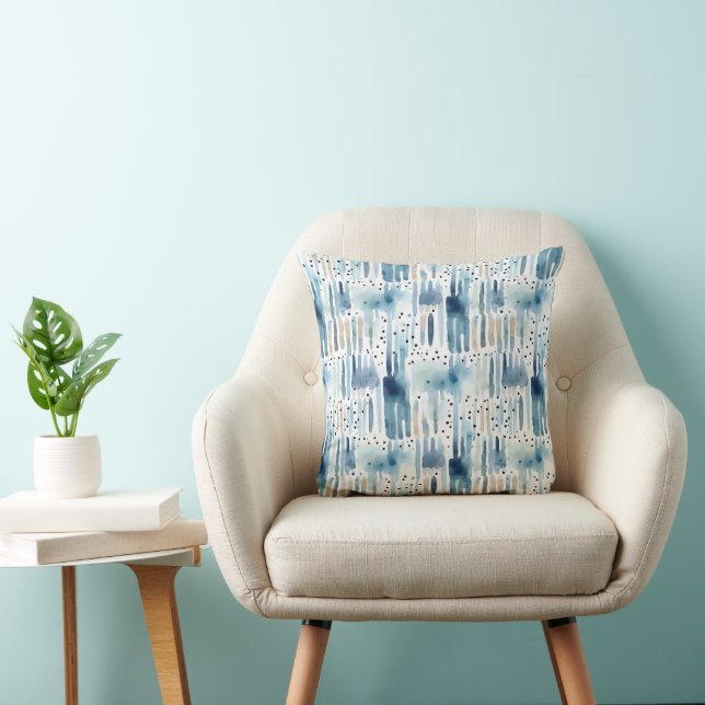 Coussin Motif Abstrait Bleu Vert Aquarelle Moderne (Chaise)