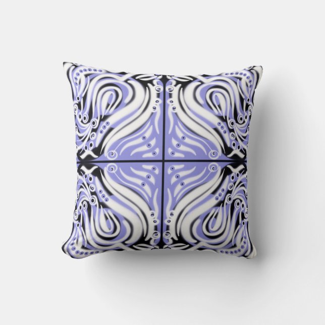 Coussin Motif Abstrait Bouclé Blanc Noir Violet  (Recto)