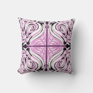 Coussin Motif Abstrait Bouclé Noir Blanc Rose