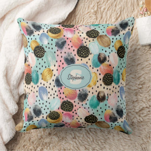 Coussin Motif Abstrait brosse et Pointe Polka