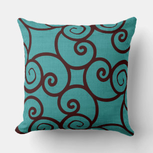 Coussin Motif Abstrait Brown sur un Turquoise sur Motif Tu