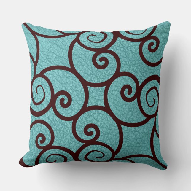 Coussin Motif Abstrait Brown sur un Turquoise sur Motif Tu (Recto)