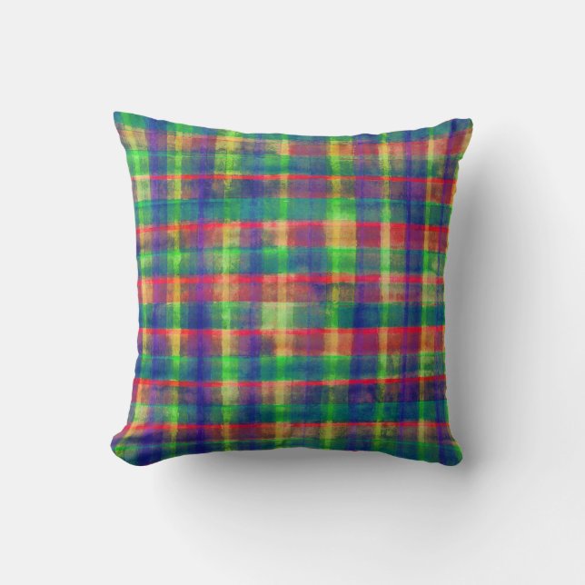 Coussin Motif Abstrait couleur aquarelle plaid (Recto)